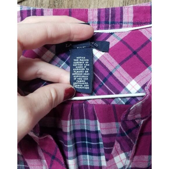 Lands' End Wmns Sz 2 Purple Plaid Long Sleeve Flannel Pullover Cotton Tunic Top - Picture 6 of 9